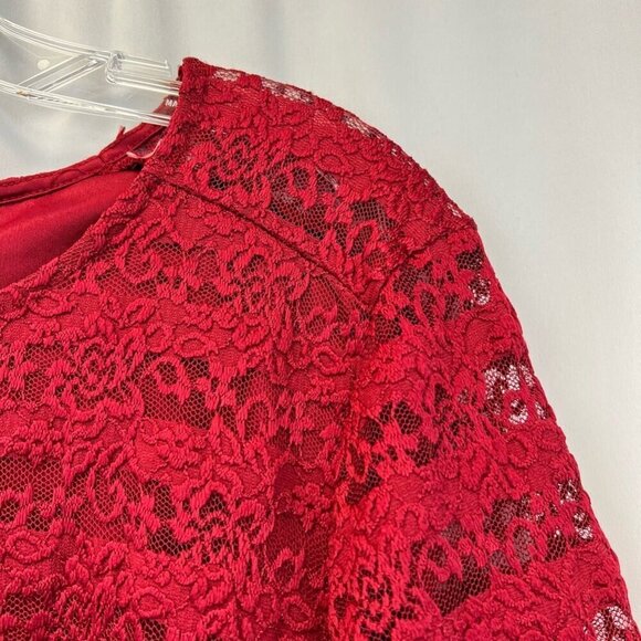 DB Established 1962 Womens Blouse Red Floral Lace Long Sleeve Lettuce Edge L - Picture 4 of 11